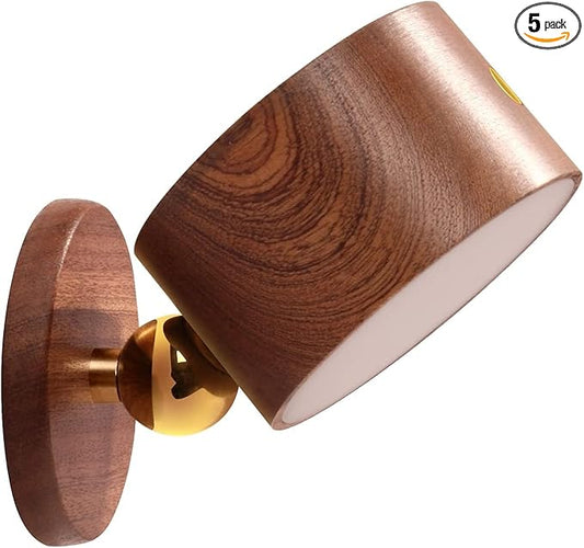 Wooden Magnetic Wall Sconce,Wireless Led Wall Mounted Reading Lights USB Rechargeable Light Stepless Dimming Night Lights Magnetic Cabinet Light,Lamps for Kid Study Bedside (Sapele)