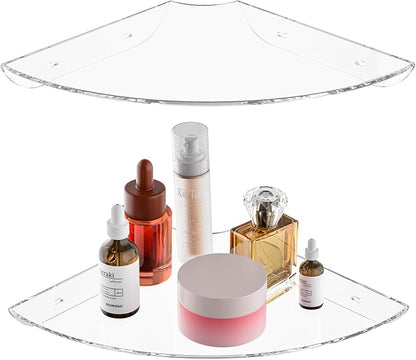 9.5x9.5 Inch Acrylic Corner Floating Shelf Set of 2, Clear Corner Wall Shelf for Home Décor, Speakers, Security Cameras, Toileries, Plants, Figures, Cosmetics, Books