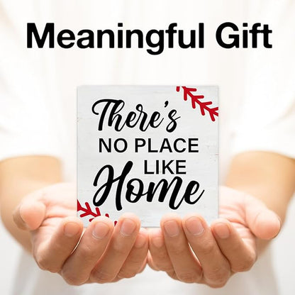 Baseball Decor There's No Place Like Home Wooden Sign Decorations Home Living Room Desk Table Shelf Decor 5×5 Inches, Gifts for Baseball Lover