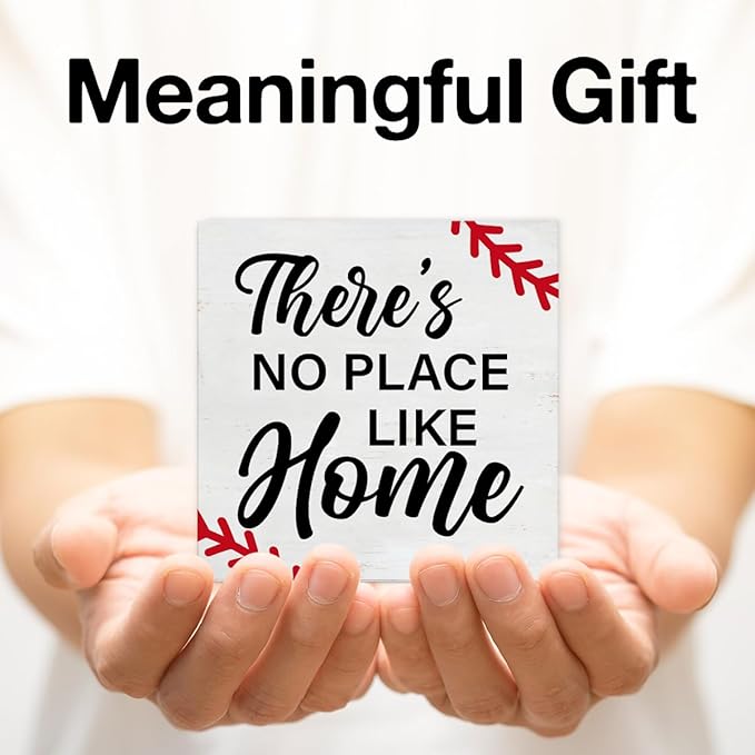 Baseball Decor There's No Place Like Home Wooden Sign Decorations Home Living Room Desk Table Shelf Decor 5×5 Inches, Gifts for Baseball Lover