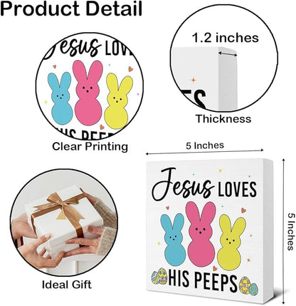 Easter Bathroom Decor - Easter Decorations - Jesus Loves His Wooden Sign Home Bathroom Toilet Desk Table Shelf Decor - 5 x 5 Inches