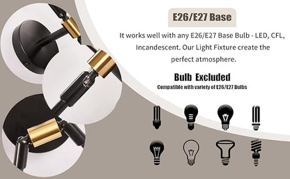 Minimalist Black 2 Lights LED Wall Light Up/Down Indoor Lamp,360° Adjustable Uplighter Downlighter,Rustic Country Vintage Loft Wall Sconce Fixture Fitting Retro Warm Edison Lamps E26 Max 2*60W