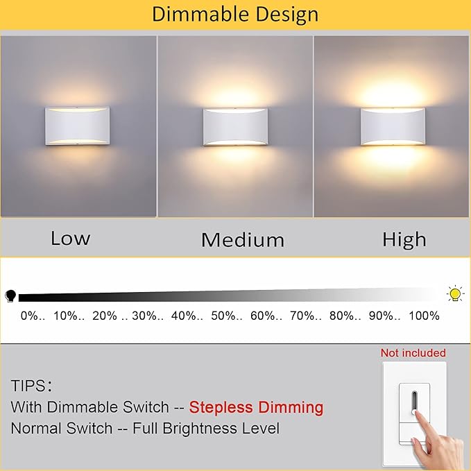 Lightess Modern LED Wall Sconce Light Dimmable 12W Up Down Wall Light for Bedroom Living Room, Warm White