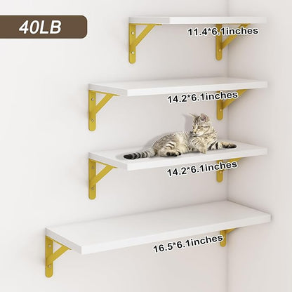 YGEOMER Floating Shelves for Wall, Different Sizes White Wall Shelves for Living Room, Bathroom, Bedroom, Kitchen, Home Decor (Set of 4)