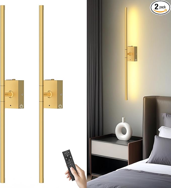 Battery Operated Wall Sconces Set of 2, 10000mAh Rechargeable Wall Lights with Remote, 360° Rotate 3000K-6000K LED Wireless Wall Light Fixtures Decor for Bedroom Living Room Hallway Picture Lighting