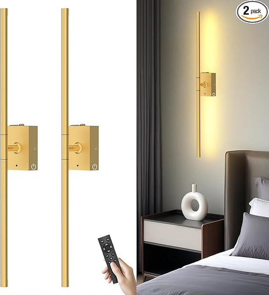 Battery Operated Wall Sconces Set of 2, 10000mAh Rechargeable Wall Lights with Remote, 360° Rotate 3000K-6000K LED Wireless Wall Light Fixtures Decor for Bedroom Living Room Hallway Picture Lighting