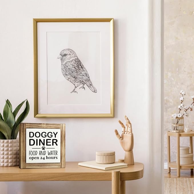 Pet Wood Sign - Doggy Diner - 24 Hour Food & Water Sign, Tabletop Decor