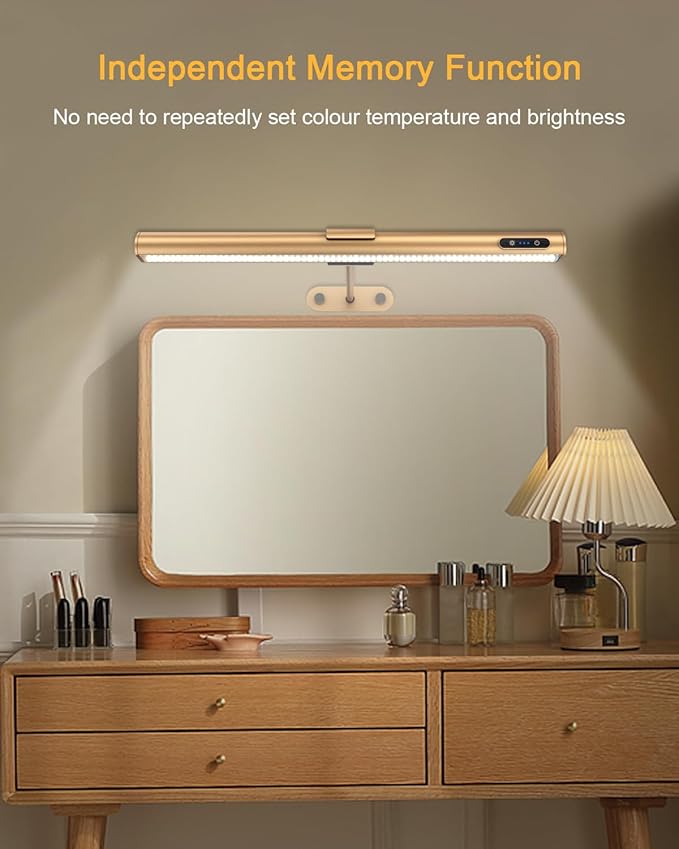 GOVSSING Picture Lights for Wall - 4000mAh Rechargeable Battery Wireless Picture Light with Remote, 3 Color Temps & Dimmable, 15.7” Rotatable Art Light, Memory & Timer Functions, Rose Gold