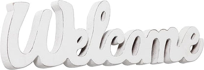 Rustic Wooden Outdoor Welcome Sign for Front Door 15", Wall Hanging White Letter Sign, Farmhouse Entryway Decor for Table, Christmas Signs for Home Decor Living Room Wedding Thanksgiving