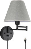 Swing Arm Wall Lamp.Wall Mount lamp with Dimmable Switch.Plug in Wall Sconces with USB Charging Port. Black Sconces Wall Lighting Suitable for Bedroom,Living Room.
