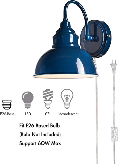 Blue Gooseneck Lighting Fixture with Wall Mount, Plug-in & Hardwire Optional Wall Lamp for Bedroom Coffee Bar