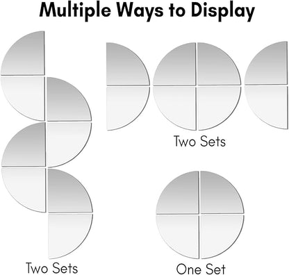 Americanflat Adhesive Mirror Tiles - Set of 4 Quarters Circle Mirrors for Wall and Home Decor - Peel and Stick Mirrors - Modern Glass Mirror for Bathroom, Bedroom, Living Room
