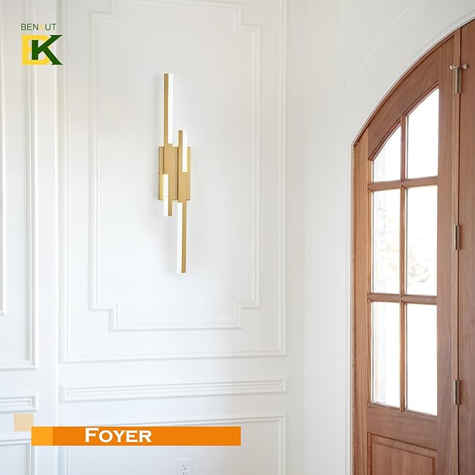 Modern LED Wall Sconce Gold Remote Wall Light Fixtures for Bathroom, Dimmable Vanity Light Indoor LED Remote Wall Sconce for Bedside Bedroom Living Dining Room (27.6inch 3000-6500K 1 Pack)