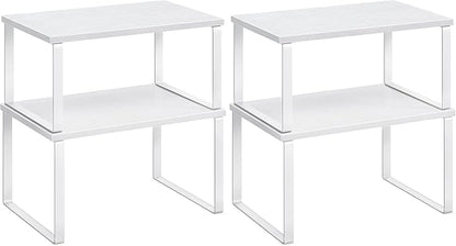 SONGMICS Cabinet Organizer Shelf, Set of 2 Kitchen Counter Shelves, Kitchen Storage, Spice Rack, Stackable, Expandable, Metal and Engineered Wood, Cloud White and Snow White UKCS02W01 (Pack of 2)