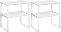 SONGMICS Cabinet Organizer Shelf, Set of 2 Kitchen Counter Shelves, Kitchen Storage, Spice Rack, Stackable, Expandable, Metal and Engineered Wood, Cloud White and Snow White UKCS02W01 (Pack of 2)