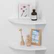 Corner Wall Shelves Set of 2, Rustic Wood Corner Floating Shelves with Cable Raceway, Wall Mount Storage Display for TV Accessories, Baby Monitor, Speaker, Cable Box (White, Diamond- 10 Inch)