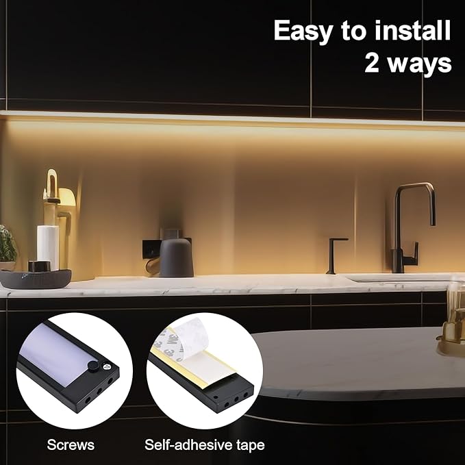 2pack 20inch Dimmable LED Under Cabinet Light Kit, 2700K to 6000K Smart LED Under Counter Lighting Fixture, Compatible with Alexa, Google Assistant, for Kitchen, Pantry, Shelf (Black)