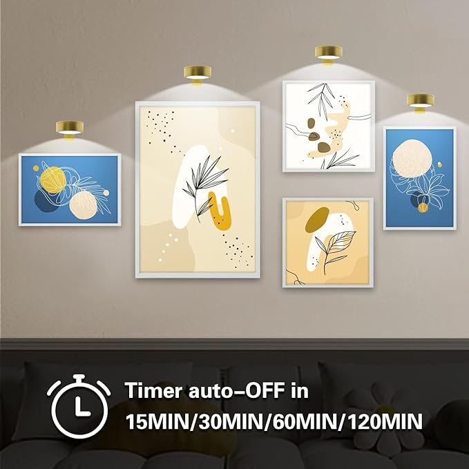 Battery Picture Light 3Pack Gold,Wireless Painting Light with Remote,3 Lighting&Dimmable,Wall Art for Painting Accent Light &Timer for Pictures Frames Gallery Potrait Magnetic