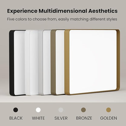 White Bathroom Mirror 24x32 Inch, White Metal Framed Bathroom Mirror for Wall, Rounded Rectangle Matte Bathroom Vanity Mirror, Tempered Glass, Anti-Rust, Horizontal/Vertical