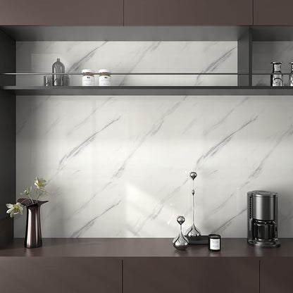 JSEVEM 48"×79" Extra Wide Thick White and Grey Marble Wallpaper Peel Stick (Sample) Waterproof White Gray Marble Contact Paper Vinyl Glossy Adhesive Granite Tile Sticker for Kitchen Table Countertops