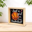 Basketball Home Decor - Gift for Girl Basketball Lover - Double-sided Wood Box Sign for Home Kitchen Farmhouse Office Tiered Tray Desk Shelf Decor