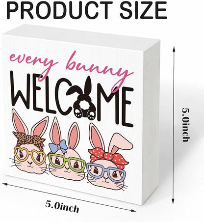 Easter Decorations for Home Every Bunny Welcome Wooden Sign, Funny Bunny Spring Porch Decor, Farmhouse Easter Desk Decorations, Table Shelf Plaque, Holiday Entryway Party Supplies