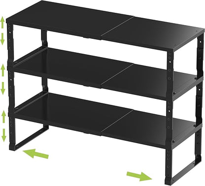 Expandable Stackable Spice Rack Organizer for Kitchen Cabinet,Adjustable Counter Shelf, countertop, Pantry,Cupboard,Bathroom,Bedroom(3Packs/Black/Large)