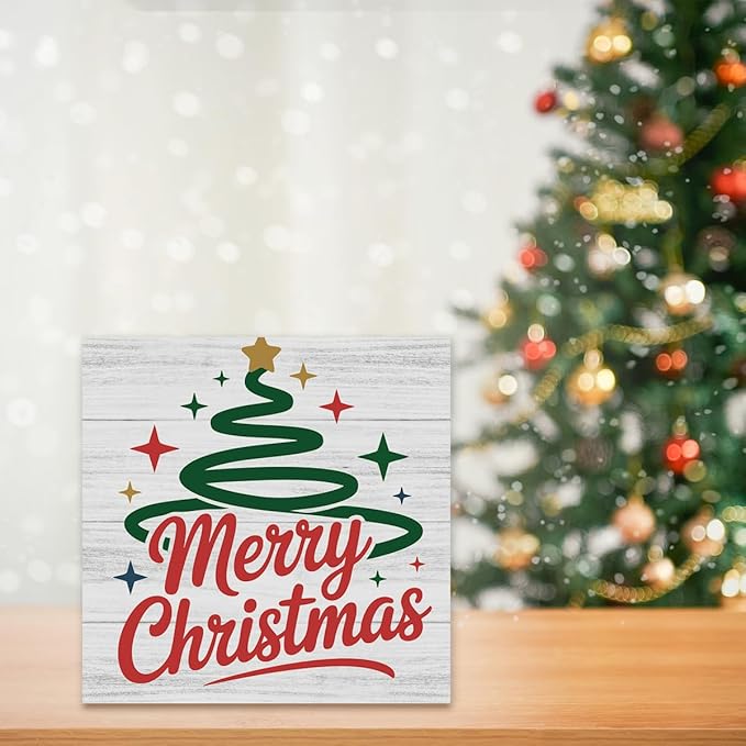 Christmas Decor Christmas Sign Decorations for Home Merry Xmas Sign for Home Office Desk Table Cubicle Shelf Xmas Desk Accessories 5 x 5 inch