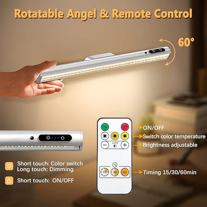 Hapfish Battery Powered Operated Wall Strip Lights, Rechargeable Magnetic LED Light Bar with Remote Control, Dimmable Desk Lamp, Under Cabinet Lighting Wireless for Picture Shelf Closet – Silver