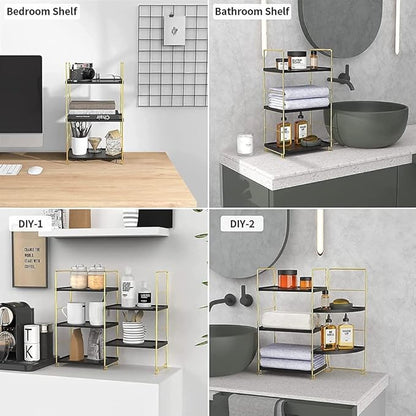 Freestanding Organizer Shelf, 3-Tier Bathroom Countertop Organizer, Makeup Organizer -Corner Storage Shelf, Kitchen Spice Rack,Standing Shelf for Bathroom, Bedroom, Kitchen (Black)