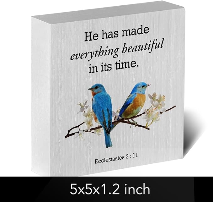 Country He Has Made Everything Bible Verse Artwork Wood Box Sign Rustic Farmhouse Style Ecclesiastes 3:11 Christian Wood Block Plaque 5 X 5 Inches Home Office Desk Sign Decor for Presents