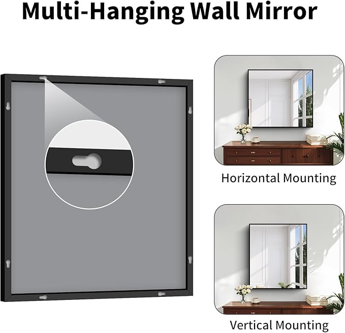 Koonmi Black Framed Bathroom Mirror - Shatterproof 32