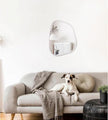 White Irregular Bathroom Mirror Modern Oval Wall Mirror Asymmetrical Wooden Framed Wall Mirror Unique Shape Wall Mounted Vanity Artistic Mirror Decor for Living Room Bedroom Entryway Small 14