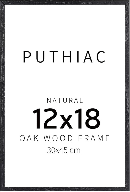 puthiac 12x18 Solid Oak Wood Picture Frame, Fits 8x12 with Mat or 12x18 Without Mat, Wall Display Only, Vertical or Horizontal, Plexi Front, 1 Pack, Black