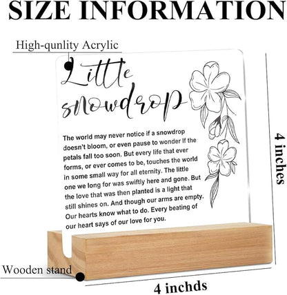 Memorial Gifts Acrylic Sign with Wooden Stand, Remembrance Condolence for Loss of Loved One Clear Desk Decorative Sign, Little Snowdrop Table Decor Bereavement Gift, Sympathy Gifts for Mom Dad Couple