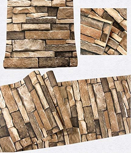 Rock Peel and Stick Wallpaper - Self-Adhesive & Removable Wallpaper Stone Decorations Contact Paper 17.7"x393" 3D Stone Textured Vinyl for Backsplash, Countertop Wall, Easy to Clean, Brick Wall paper