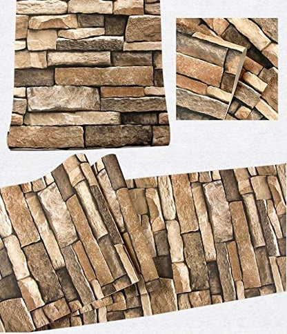 Rock Peel and Stick Wallpaper - Self-Adhesive & Removable Wallpaper Stone Decorations Contact Paper 17.7"x393" 3D Stone Textured Vinyl for Backsplash, Countertop Wall, Easy to Clean, Brick Wall paper
