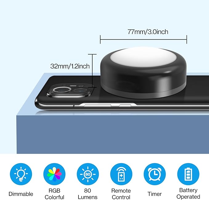 Cadrim Puck Lights, 2 Pack 13 Colors Changeable LED Puck lightings Battery Powered Dimmable Under Cabinet Lights, Battery Powered Under Counter Lights with 1 Wireless Remote Controls, Black