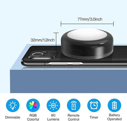 Cadrim Puck Lights, 6 Pack 13 Colors Changeable LED Puck lightings Battery Powered Dimmable Under Cabinet Lights, Battery Powered Under Counter Lights with 2 Wireless Remote Controls, Black