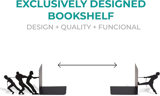 Tug of War Theme Book Holder Organizer – Steel, Black, Creative and Fun Design – Keeps Upright, Adds Personality to Home Decor, Great Gift Idea – Fun Collection – Geguton