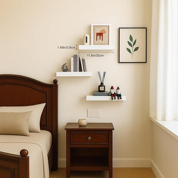 Floating Shelves for Wall, Bathroom Shelves Over Toilet, Wall Shelves & Book Shelf for Room, Hanging Shelf, Modern Wooden Wall-Mounted Small Floating Shelves, 12x7x1.5 in (White, Set of 3)