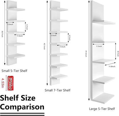 Homaterial Small 7 Tier Vertical Wall Shelf for Home Decor & Makeup Vanity - White Narrow Display Storage Shelf for Small Spaces, Decorative Vanity Shelf
