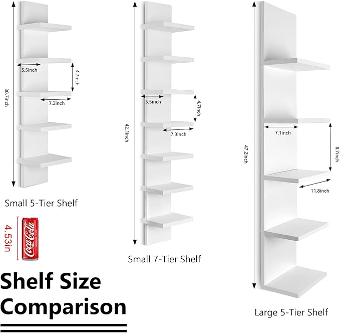 Homaterial 7 Tier Vertical Wall Shelf for Room Decor - Floating Shelves for Wall, Makeup Vanity, Perfect Display Storage for Small Spaces, Black Decorative Shelves