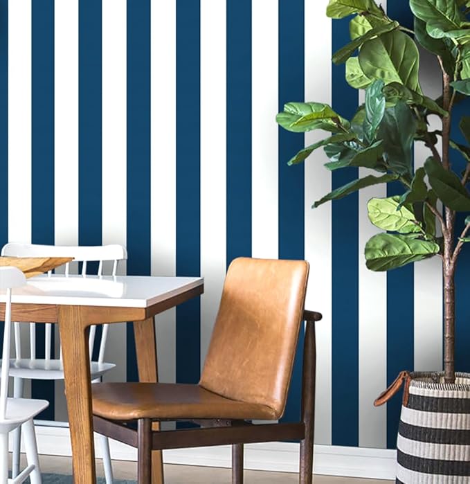 Guvana 118"x17.7" Blue and White Striped Contact Paper Navy Blue Peel and Stick Wallpaper Modern Removable Wallpaper Self-Adhesive Wall Paper for Accent Wall Countertop Shelf Drawer Decor
