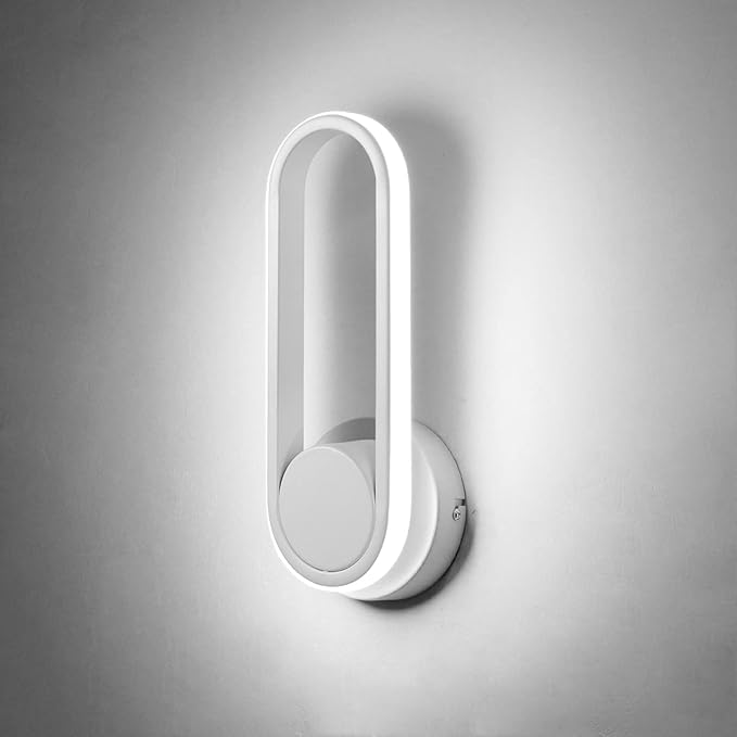 XEYOU 12W Modern Indoor Wall Sconce Rotatable 330° LED White Wall Light Fixtures for Bedroom Living Room Hotel Hallway Aisle Corridor, Cool White 6000K