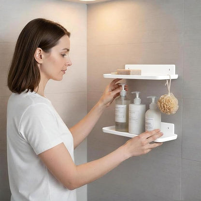 Adhesive Floating Shelves No Drill Floating Shelf for Wall Storage Damage-Free Wall Mounted Organizer for Bathroom, Kitchen, Bedroom & Office (White, 4 PCS)