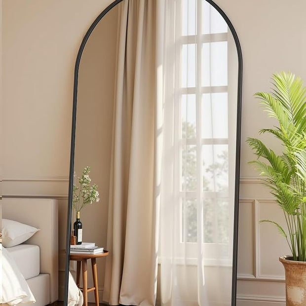 Full Length Mirror with Stand, 76"x44" Arched Full Body Mirror, Large Stand Up Mirrors, Aluminum Frame Floor Standing Mirrors, Freestanding Hanging Leaning Mounted for Bedroom Living Room Black