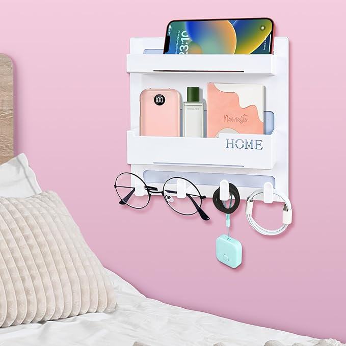 Bedside Shelf Accessories Organizer, Wall Mount Self Stick On, Cute Room Decor Aesthetic, Girls Room Decor, Cool Stuff for Bedroom Storage and Organization