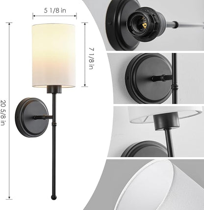 Battery Operated Wall Sconce Set of Two, Black Wireless Rechargeable Wall Light with Remote Control, Dimmable, Amber/Warm/Natural/Cool White,RGB, Battery Power Sconces for Living Room Bedroom