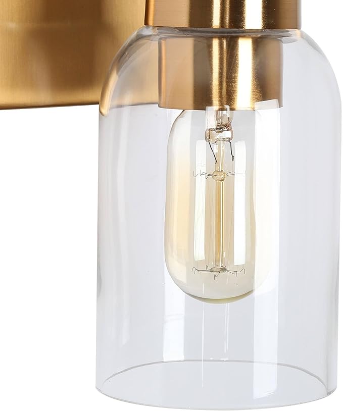 Black Gold Wall Sconce, Modern Brass Sconce Wall Lighting with Clear Glass Shade for Bathroom, Hallway, Kitchen, and Bedroom